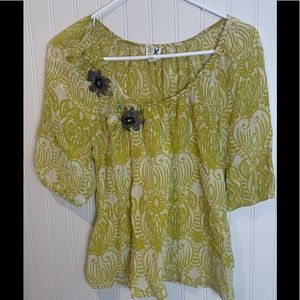 Edme & Esyllte Size 0 Womens SILK Citron Blouse Shirt Top Anthropology Spring
